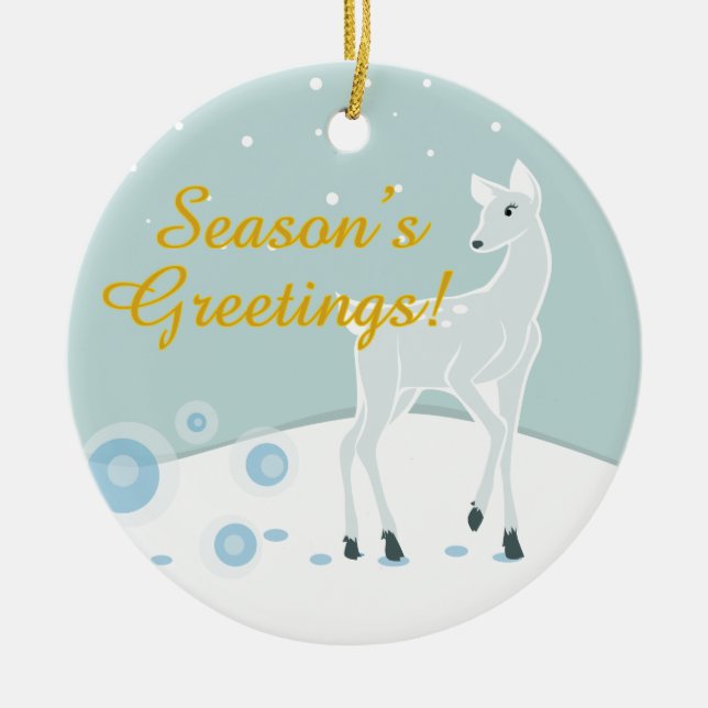 Snowy Deer Ceramic Ornament (Front)