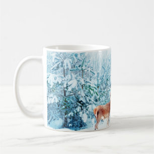 Snowy Deer Family Winter Scene Coffee Mug