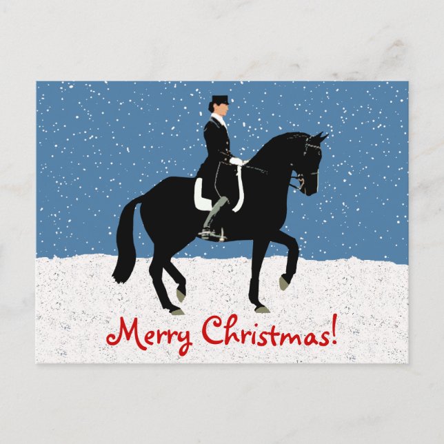 Snowy Dressage Horse Christmas Holiday Postcard (Front)