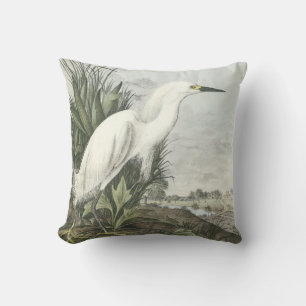 Snowy Egret by Audubon Throw Pillow