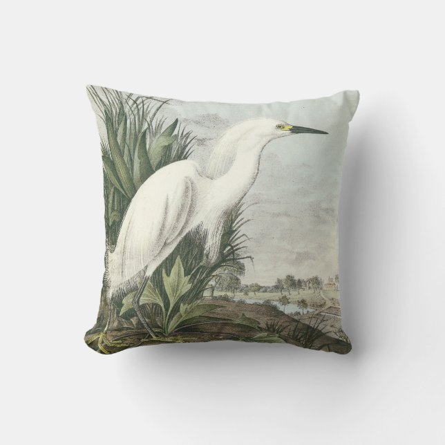 Snowy Egret by Audubon Throw Pillow (Front)