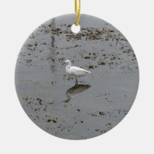Snowy Egret Ceramic Ornament