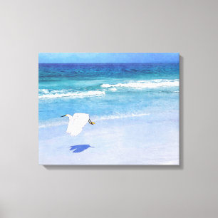 Snowy Egret Coastal Watercolor Canvas Print