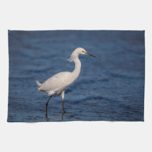 Snowy Egret on North Beach Kitchen Towel
