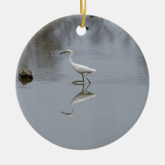 "Snowy Egret on the Hunt" Ceramic Ornament