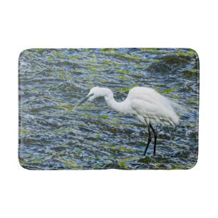 Snowy Egret Stork Lake White Bird Bath Mat