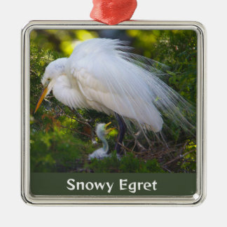 Snowy Egret with Baby Ornament
