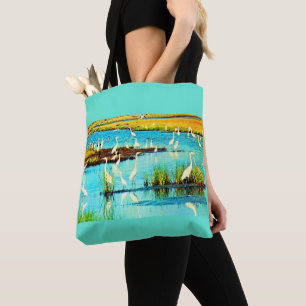 snowy egrets tote bag