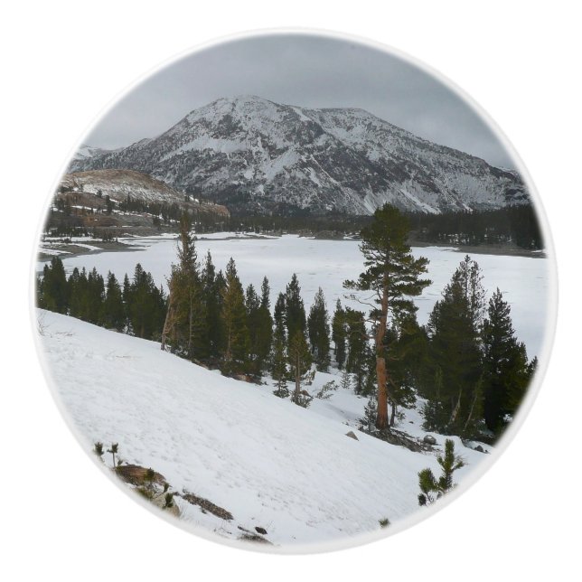 Snowy Ellery Lake California Winter Landscape Ceramic Knob (Front)