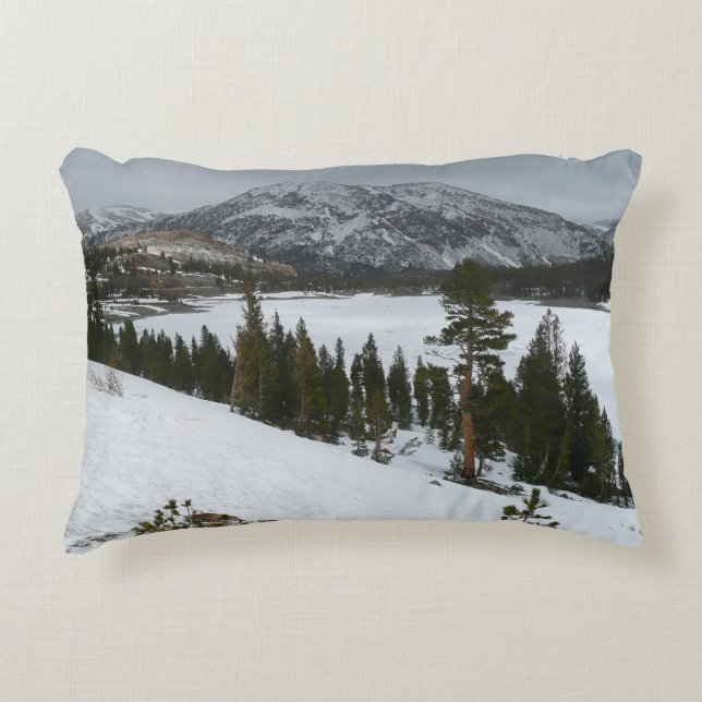 Snowy Ellery Lake California Winter Landscape Decorative Pillow (Front)