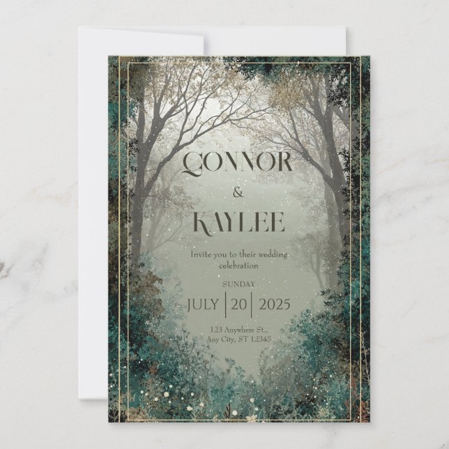 Snowy Enchanted Forest Wedding Invitation (Front)