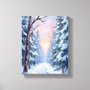 Snowy Escape   Winter Forest Watercolor Painting Canvas Print
