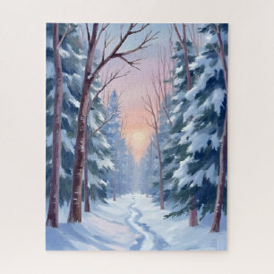 Snowy Escape Winter Forest Watercolor Painting Jigsaw Puzzle