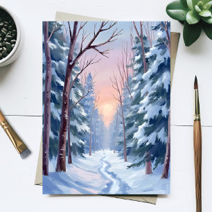 Snowy Escape   Winter Forest Watercolor Painting Postcard