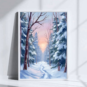 Snowy Escape   Winter Forest Watercolor Painting Poster