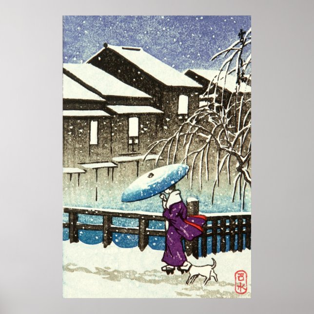 Snowy Evening Kawase Hasui 1930s Poster (Front)