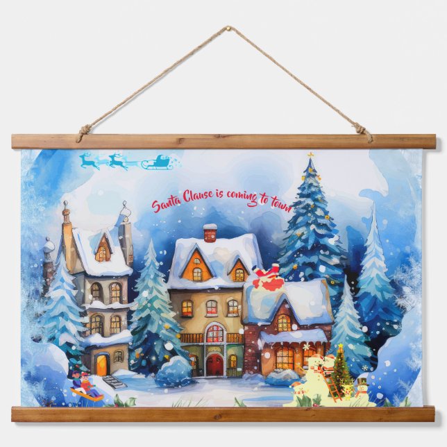 Snowy Evening Wood Topped Wall Tapestry (Front)