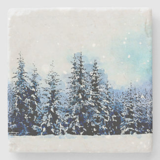 Snowy Evergreen Forest 4x4 Stone Coaster