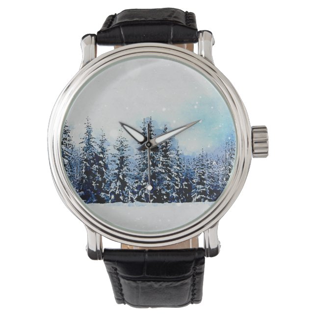 Snowy Evergreen Forest Holiday Christmas eWatch  Watch (Front)
