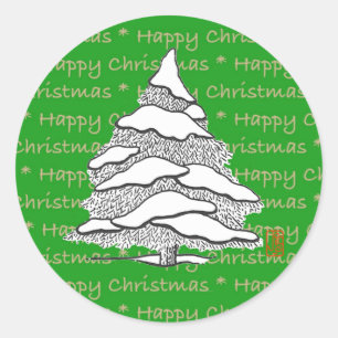 Snowy Evergreen Round Sticker