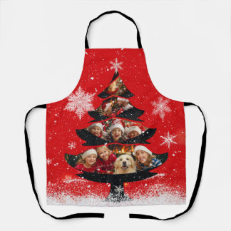 Snowy Family Photo Christmas Tree Apron