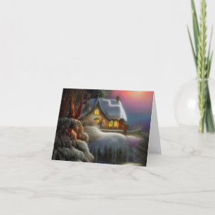 Snowy fantasy mountain house blank budget holiday card