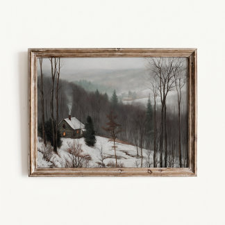 Snowy Farmhouse Close View Poster