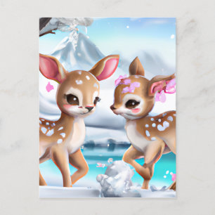 Snowy Fawn Chasing in a Colourful Landscape Postcard