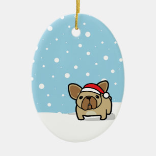 Snowy Fawn Frenchie Ceramic Ornament