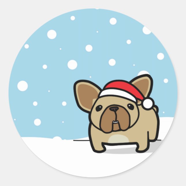 Snowy Fawn Frenchie Classic Round Sticker (Front)