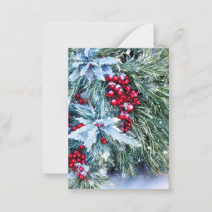 Snowy fir and holly budget mini Christmas Card