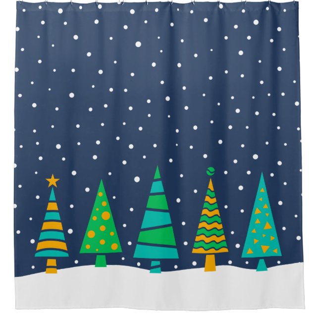 Snowy Fir Trees Shower Curtain (Front)
