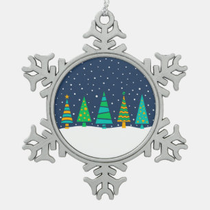 Snowy Fir Trees Snowflake Ornament