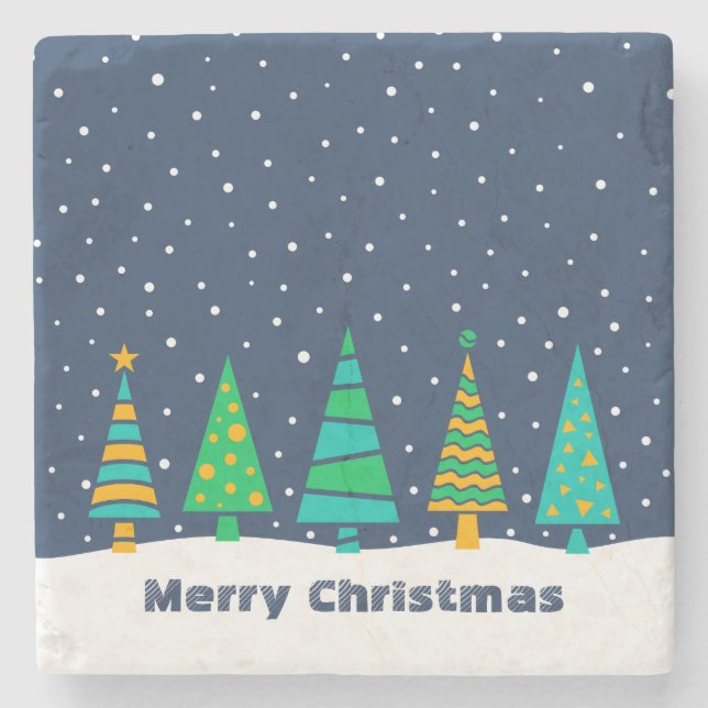 Snowy Fir Trees Stone Coaster (Front)