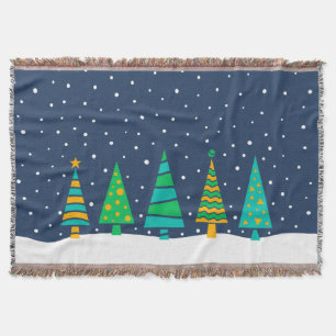 Snowy Fir Trees Throw Blanket