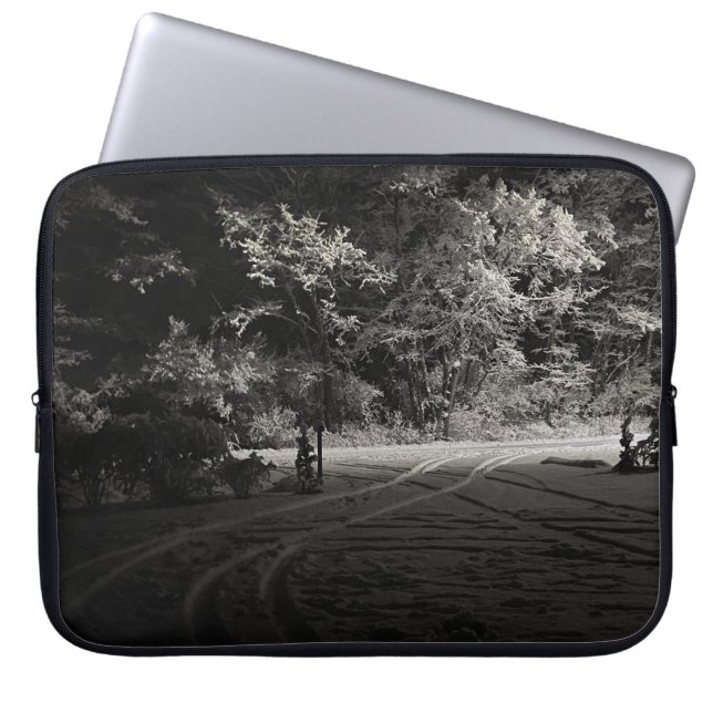 Snowy Forest at Night Laptop Sleeve (Front)