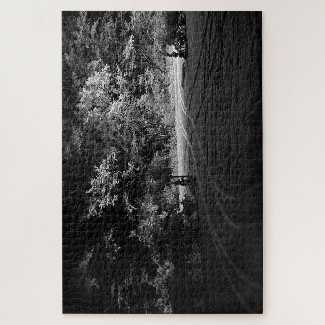 Snowy Forest at Night - monochrome puzzle (Vertical)