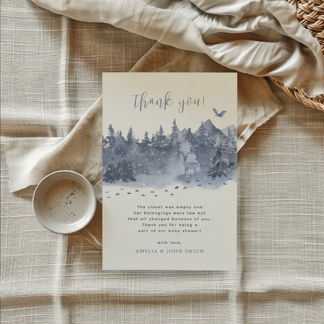 Snowy Forest Blue Grey Baby It's Cold Outside Thank You Card (Creator Uploaded)