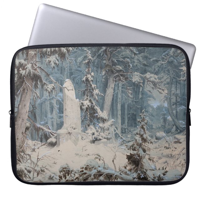 Snowy Forest (by Andreas Achenbach) Laptop Sleeve (Front)