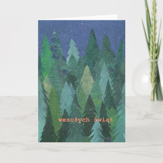Snowy Forest Christmas Card: Polish Greeting Holiday Card (Front)