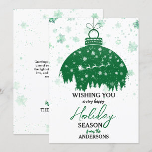 Snowy Forest Christmas Green Ornament Santa Sleigh Holiday Card