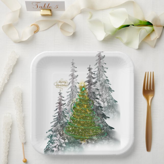  Snowy Forest Christmas Tree paper plates  (Wedding)