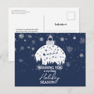 Snowy Forest Christmas White Ornament Santa Sleigh Holiday Postcard