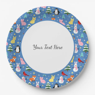 Snowy Forest Friends Cute Winter Animal Pattern Paper Plate