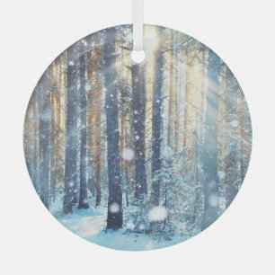 Snowy Forest Frosty Winter Scene Glass Ornament