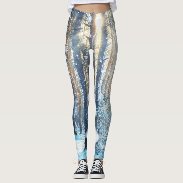 Snowy Forest Frosty Winter Scene Leggings (Front)