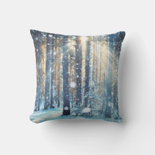 Snowy Forest Frosty Winter Scene Throw Pillow