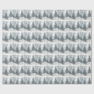 Snowy Forest Gift Wrap with Gold Lights
