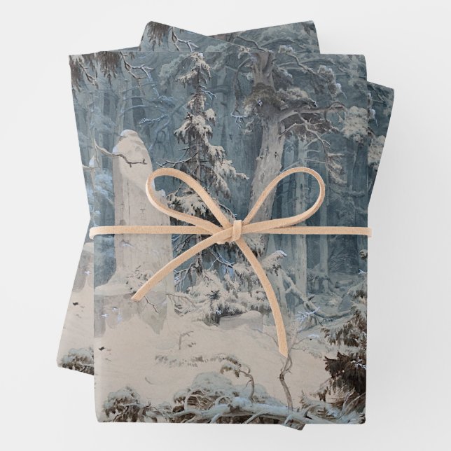 Snowy Forest in Winter (by Andreas Achenbach) Wrapping Paper Sheet (In situ)