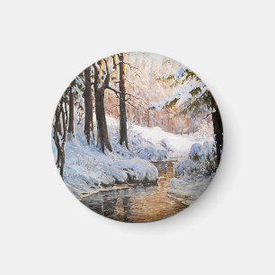 Snowy Forest Landscape, Walter Moras  Magnet